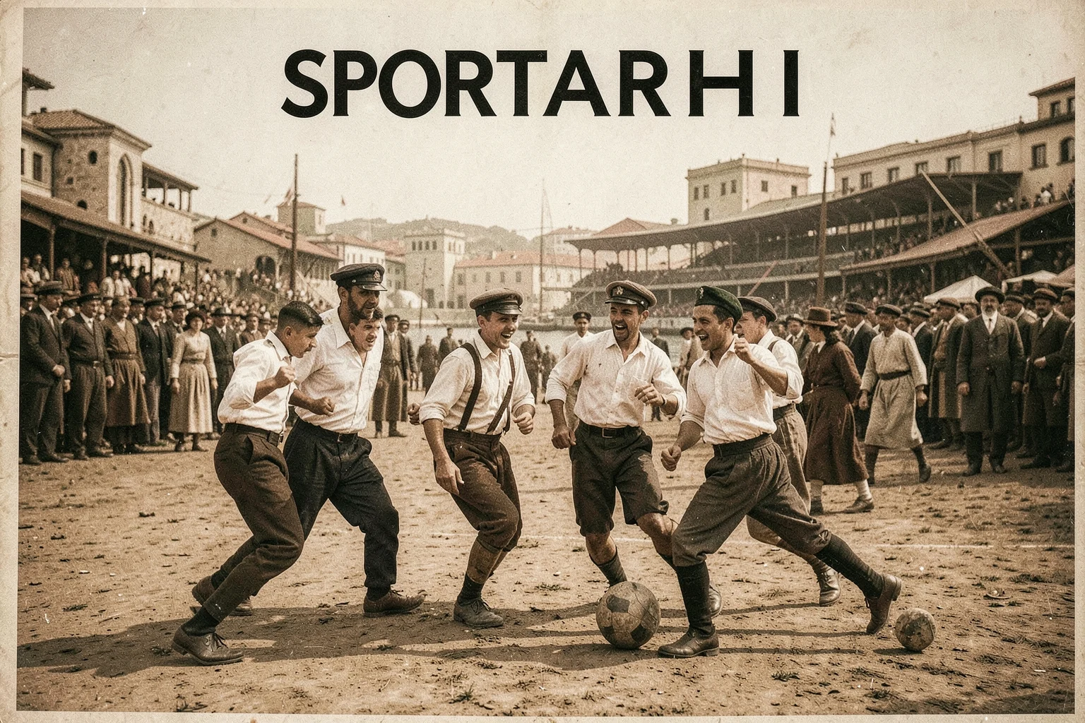 1875 yılında Selanik'te İngiliz gemicileri ve yerel Osmanlı gençlerinin futbol oynadığı tarihi sahne.
