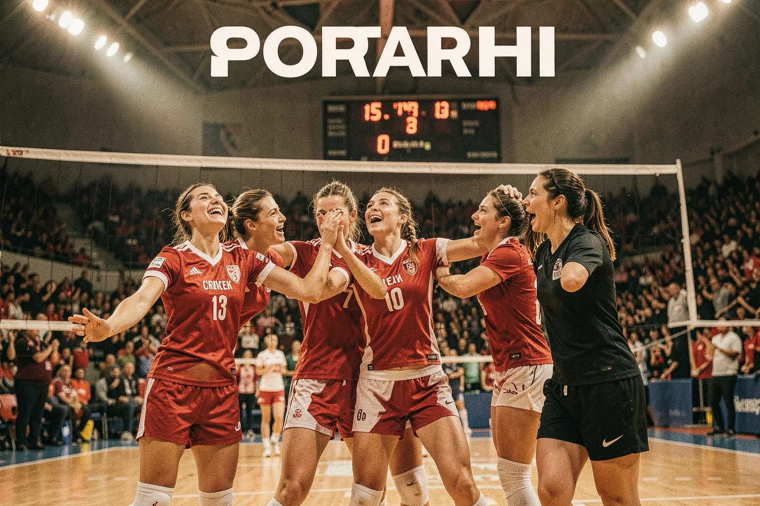 2023 Avrupa Kadınlar Voleybol Şampiyonası finalinde Türkiye takımı zaferi kutluyor.