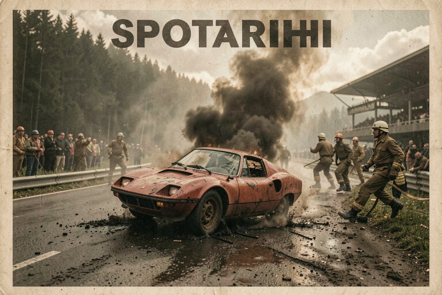 1976 Nürburgring'de yanıp kül eden Lauda'nın Ferrari'si ve kurtarma ekipleri