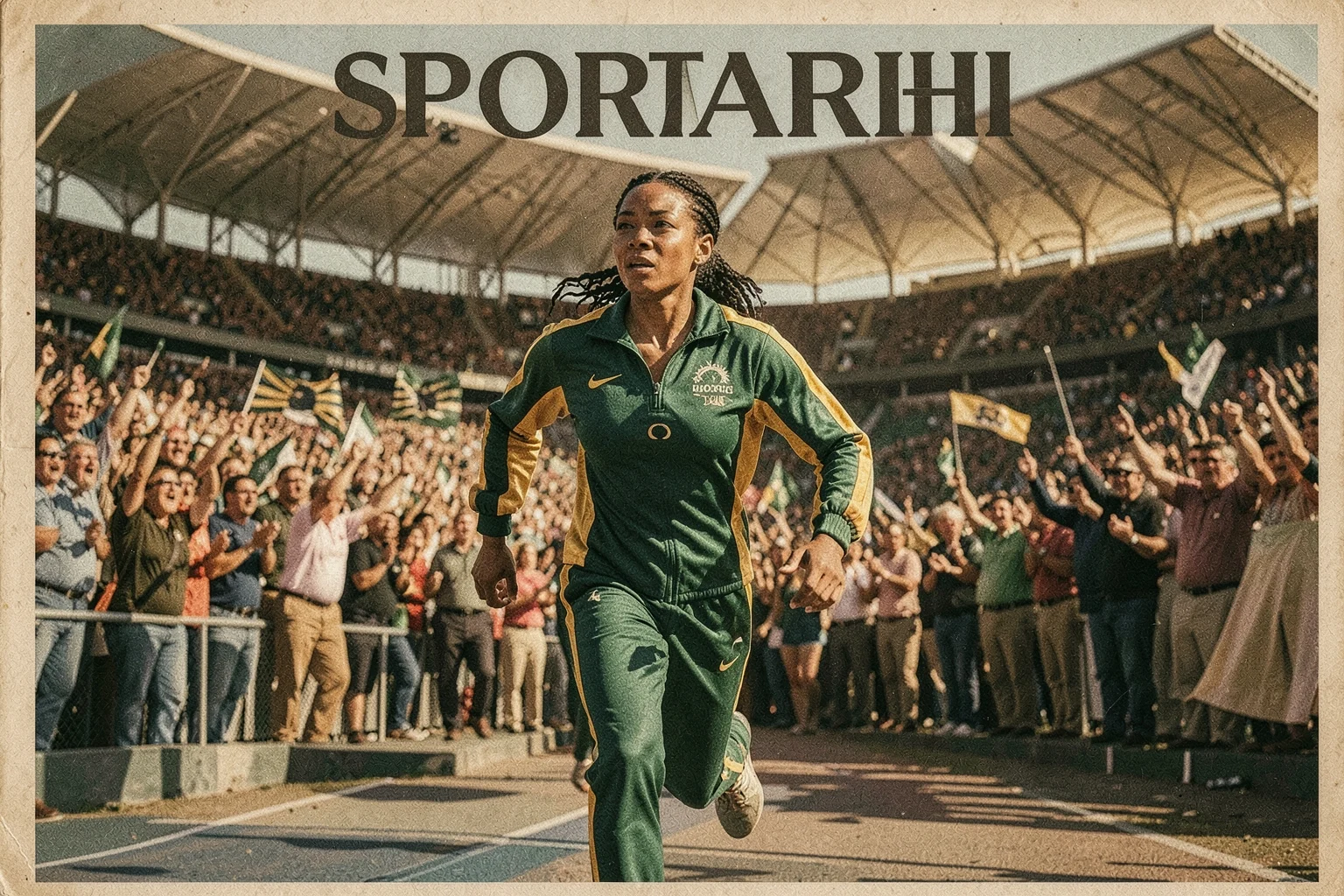 Cathy Freeman'ın 400 metre finalini koştuğu anı gösteren bir resim.