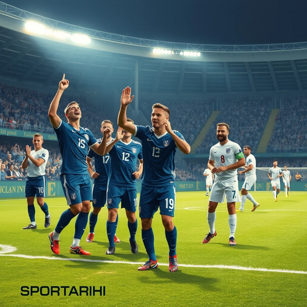 Nice Stadyumu'nda 27 Haziran 2016'da İzlanda'nın İngiltere'yi 2-1 mağlup ettiği an, oyuncular sevinç içinde.