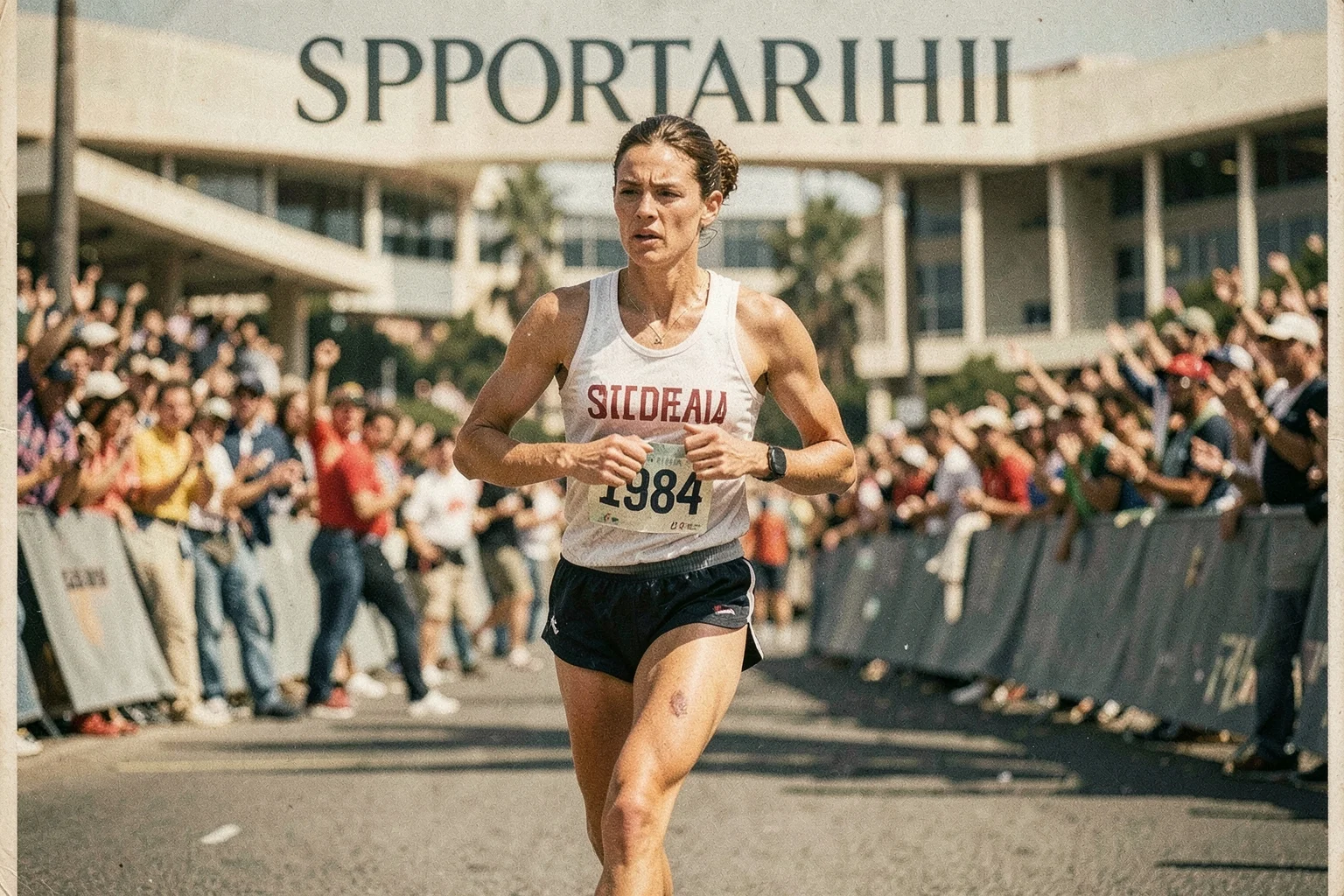 Joan Benoit, 1984 Olimpiyatları'nda kadın maratonu müsabakasında koşuyor.