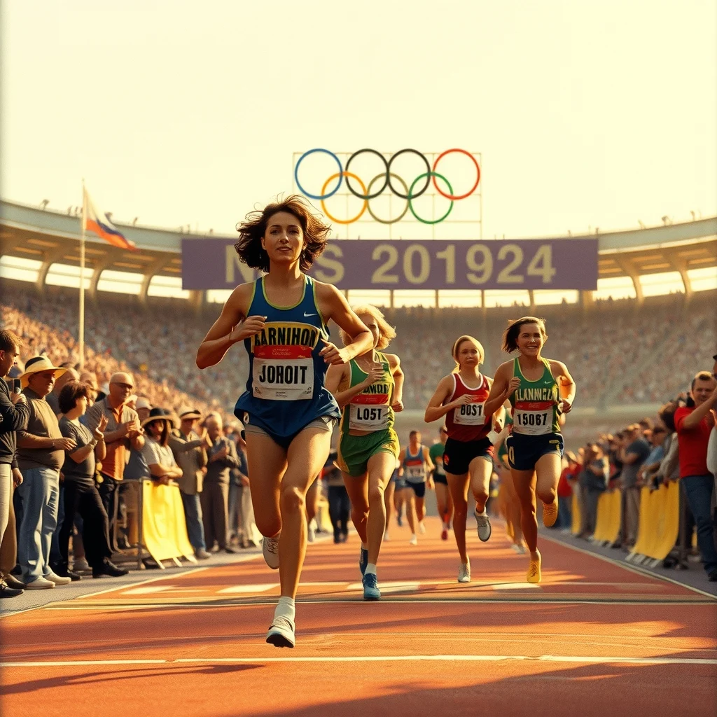 1984 Los Angeles Olimpiyatları Kadınlar Maratonu'nda Joan Benoit'in finish çizgisini geçişi