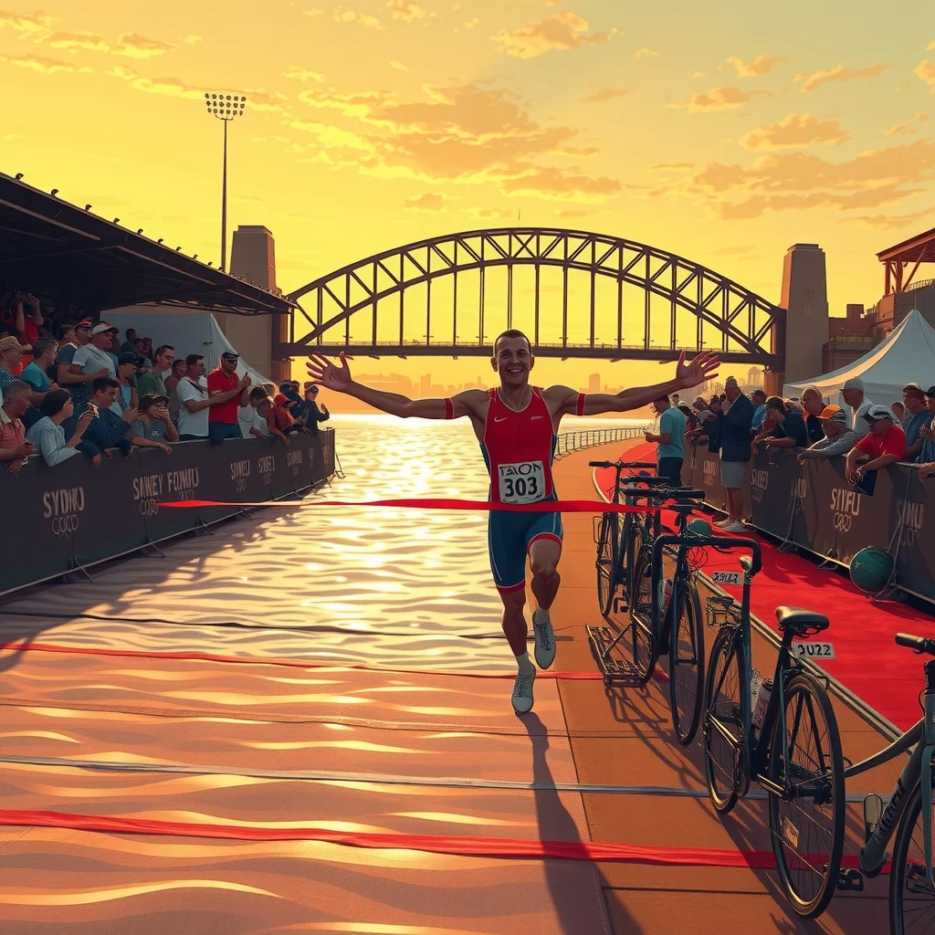 Sydney 2000 Olimpiyatları'nda ilk kez olimpiyat programına alınan triatlon yarışlarından bir an. Sporcular, yüzme ve bisiklet etaplarının ardından koşu bölümünde mücadele ederek tarihî organizasyonun ilk olimpiyat madalyaları için yarıştı.